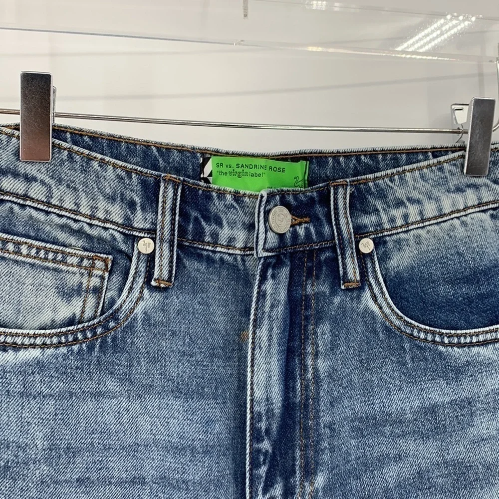 Sandrine Rose cut-off long denim jean shorts distressed frayed hem blue new 28
